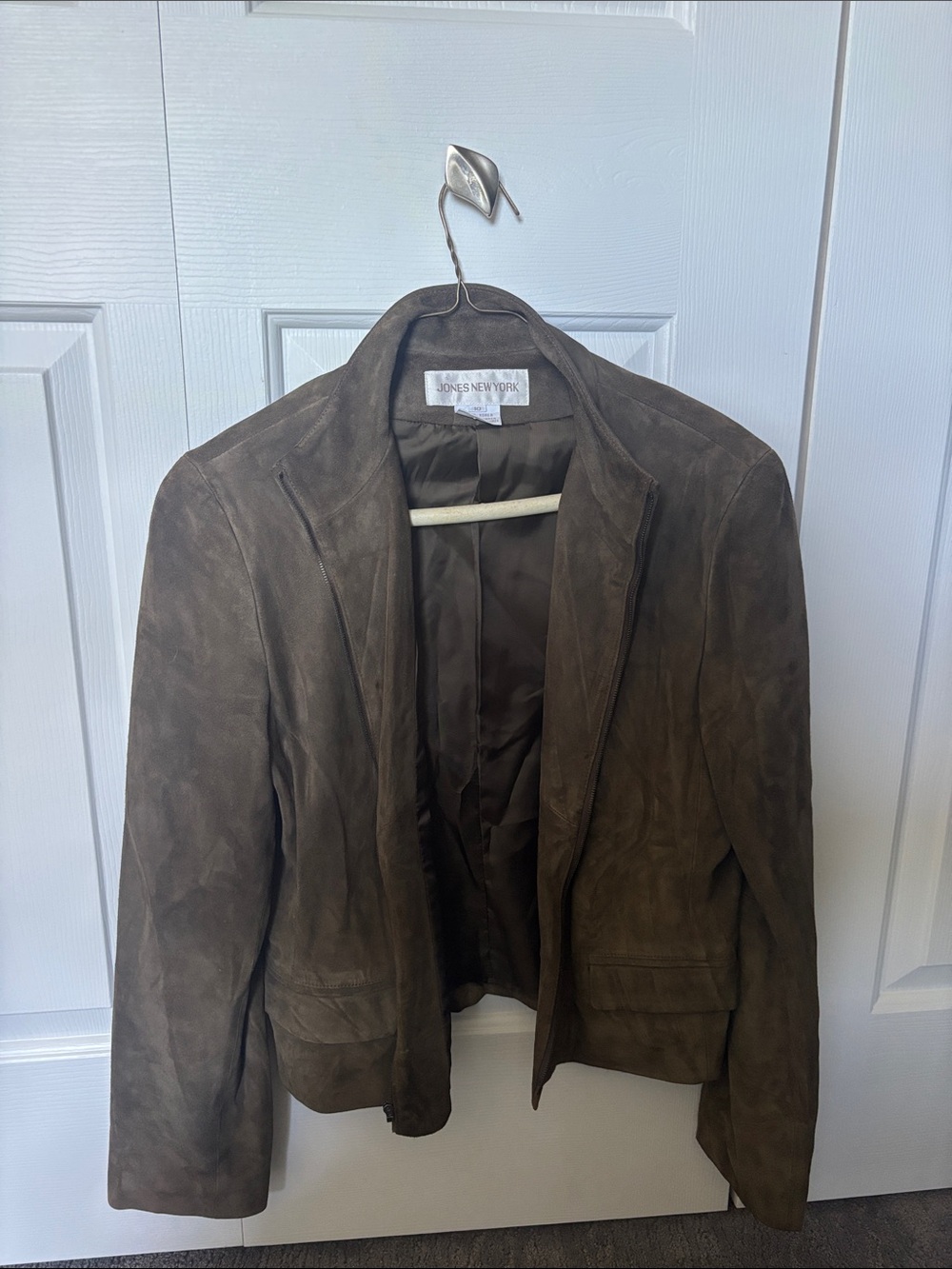 Jones New York Dark Brown Suede Open-Front Blazer